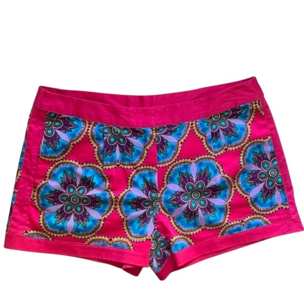 Boho Floral Shorts 10 Mediterranean Blue Pink Maximalist Cotton Pockets Stretch
